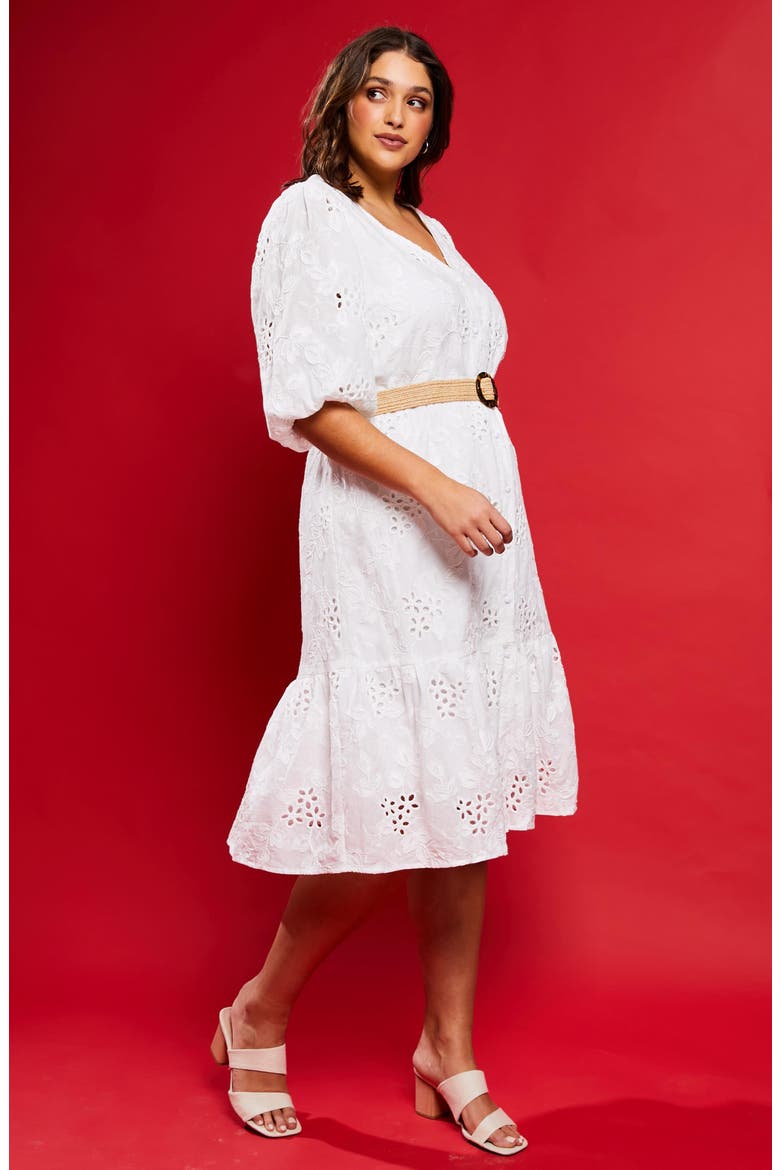 Siren Eyelet Belted Dress, Alternate, color, MILK