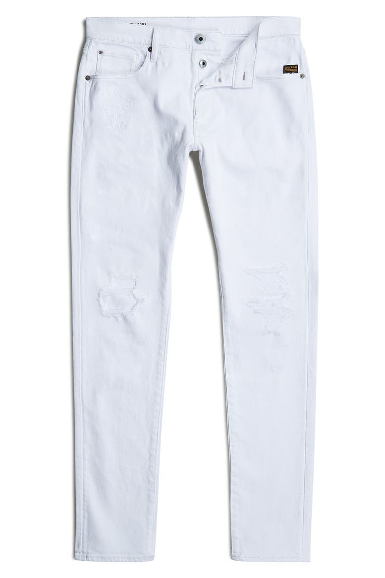 3301 Slim Fit Jeans, Alternate, color, PAPER WHITE GD DESTROYED