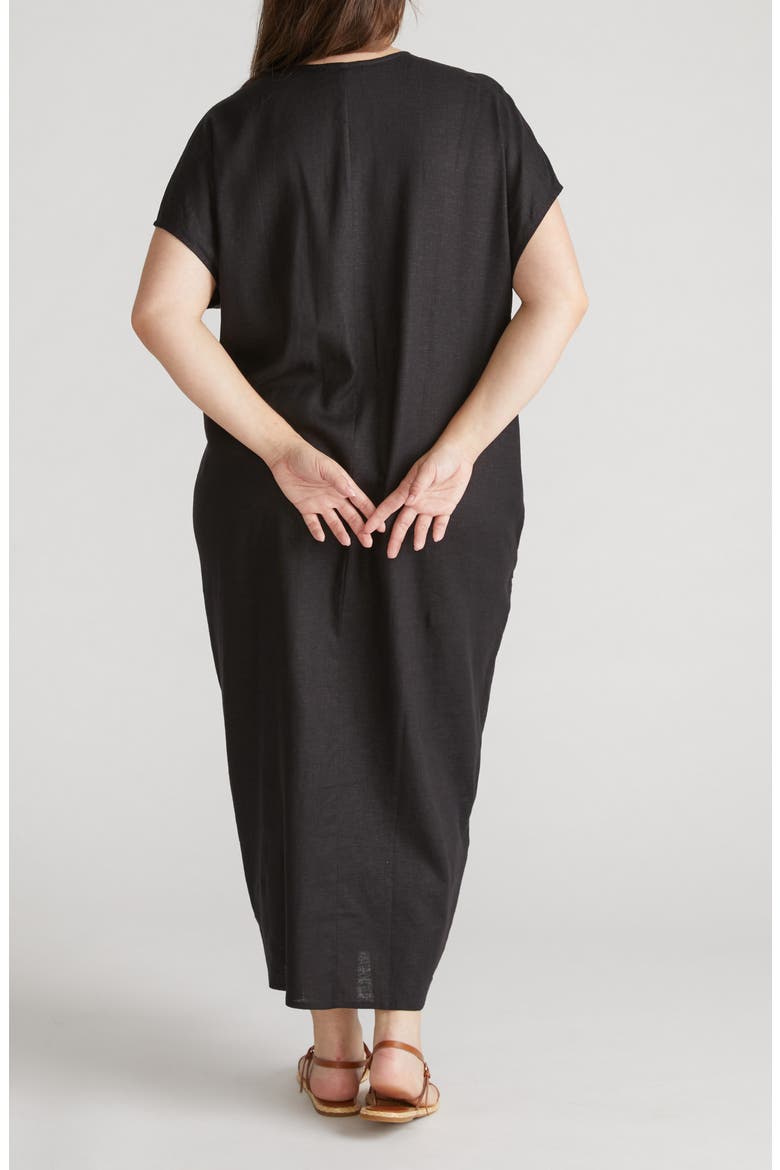 Cabana Linen Blend Caftan Dress, Alternate, color, BLACK