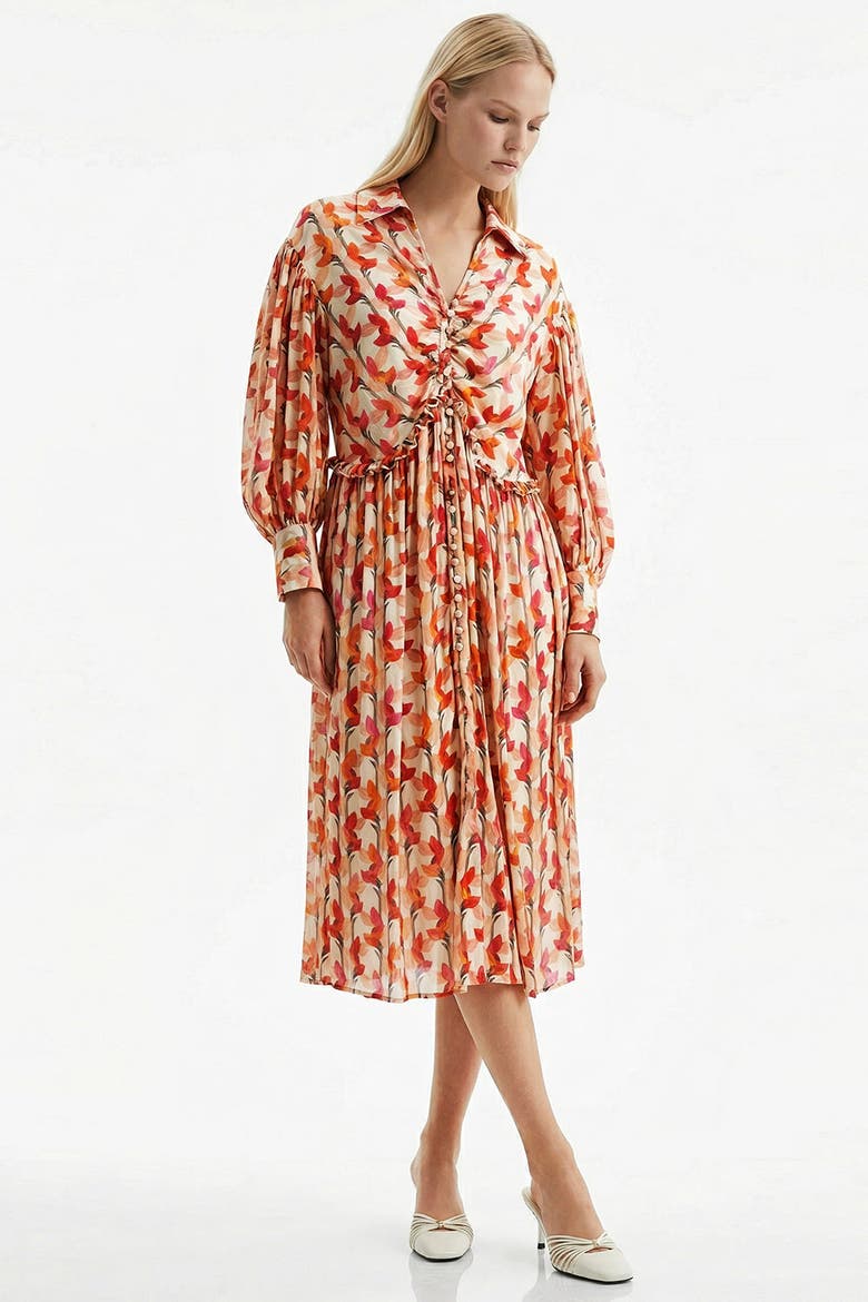 Long Sleeve Patterned Midi Shirt Dress, Alternate, color, MULTICOLOR