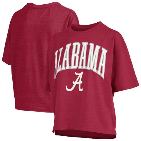 Women's Pressbox Crimson Alabama Crimson Tide Nelson Arch Over Logo Waist Length Oversized Slub T-Shirt