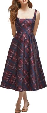 Dessy Collection Alba Tartan Square Neck Midi Cocktail Dress