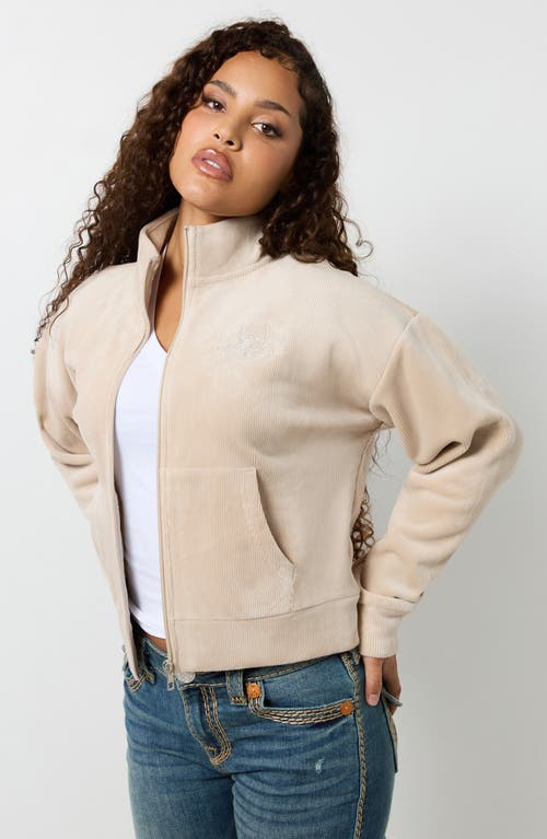 True Religion Rib Velour Zip Jacket In Neutral