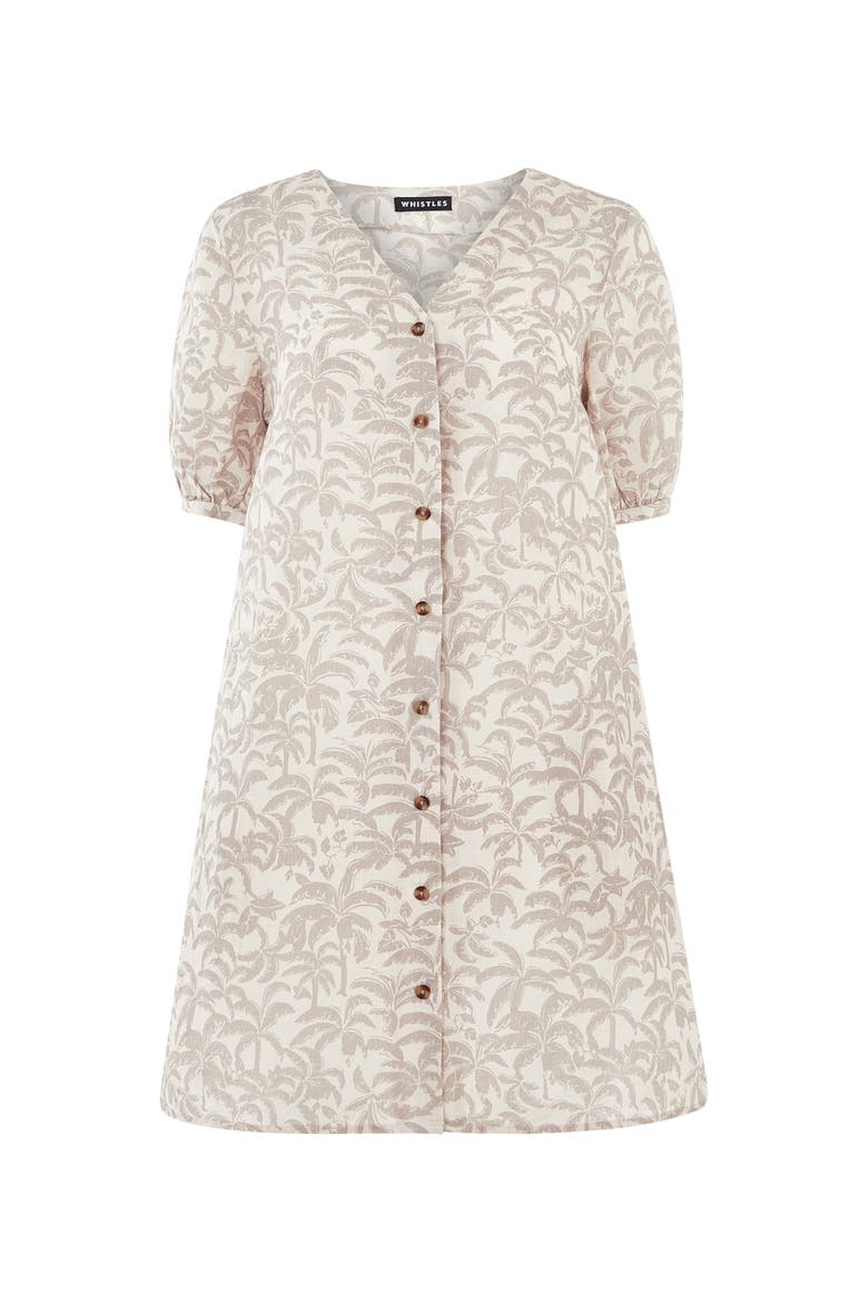 Palm Print Linen Blend Mini Dress, Alternate, color, Ivory/Multi