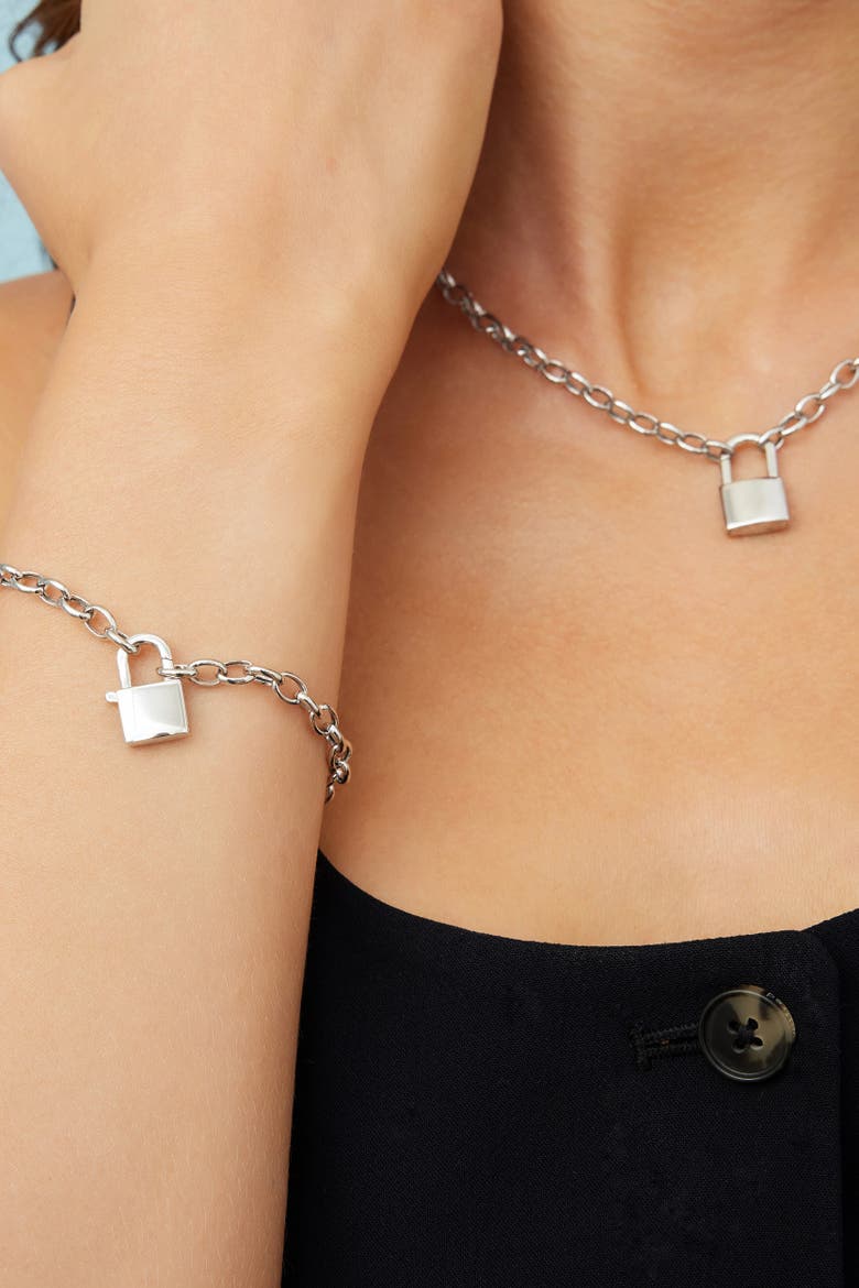 Sterling Silver Lock it Up Connector Clasp Necklace, Alternate, color, Silver