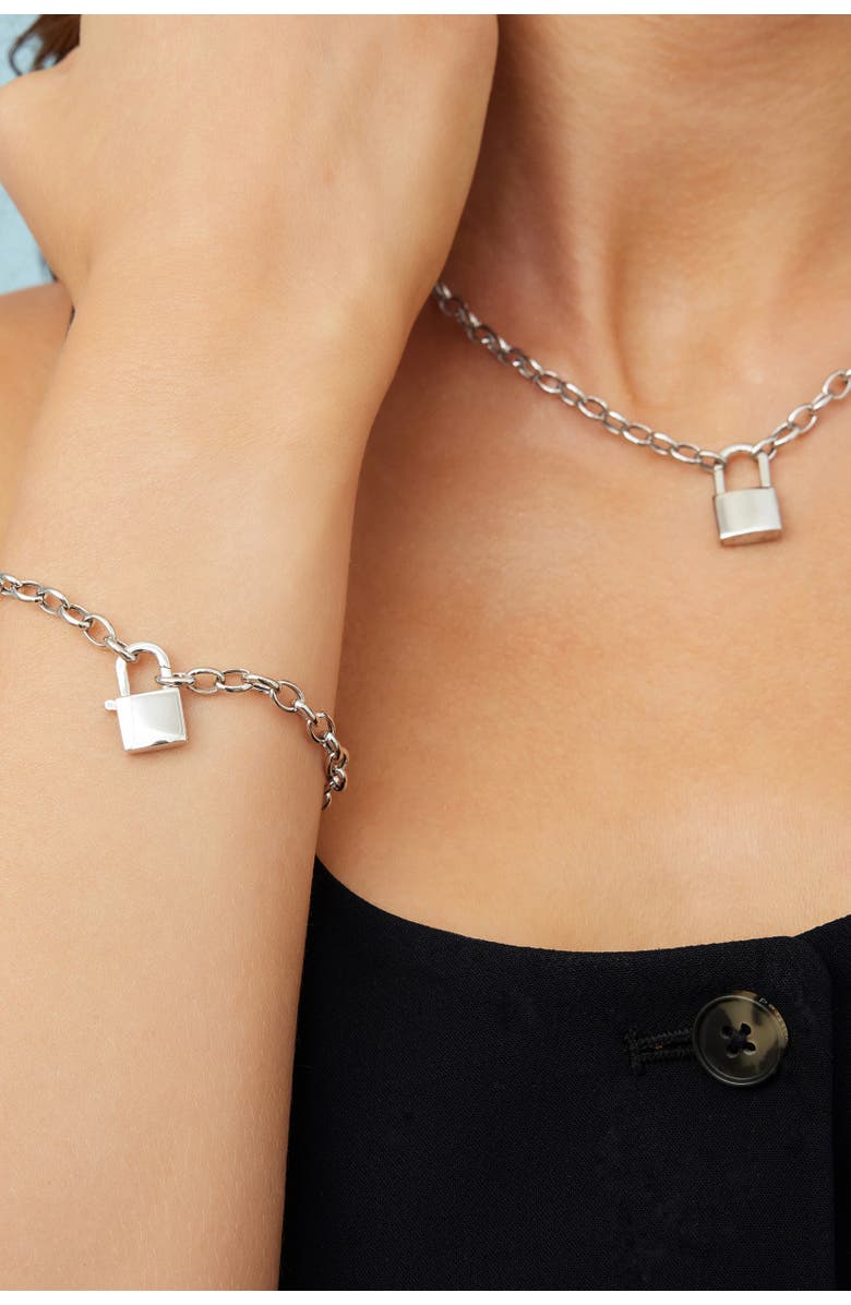 Oradina Sterling Silver Lock it Up Connector Clasp Necklace, Alternate, color, Silver