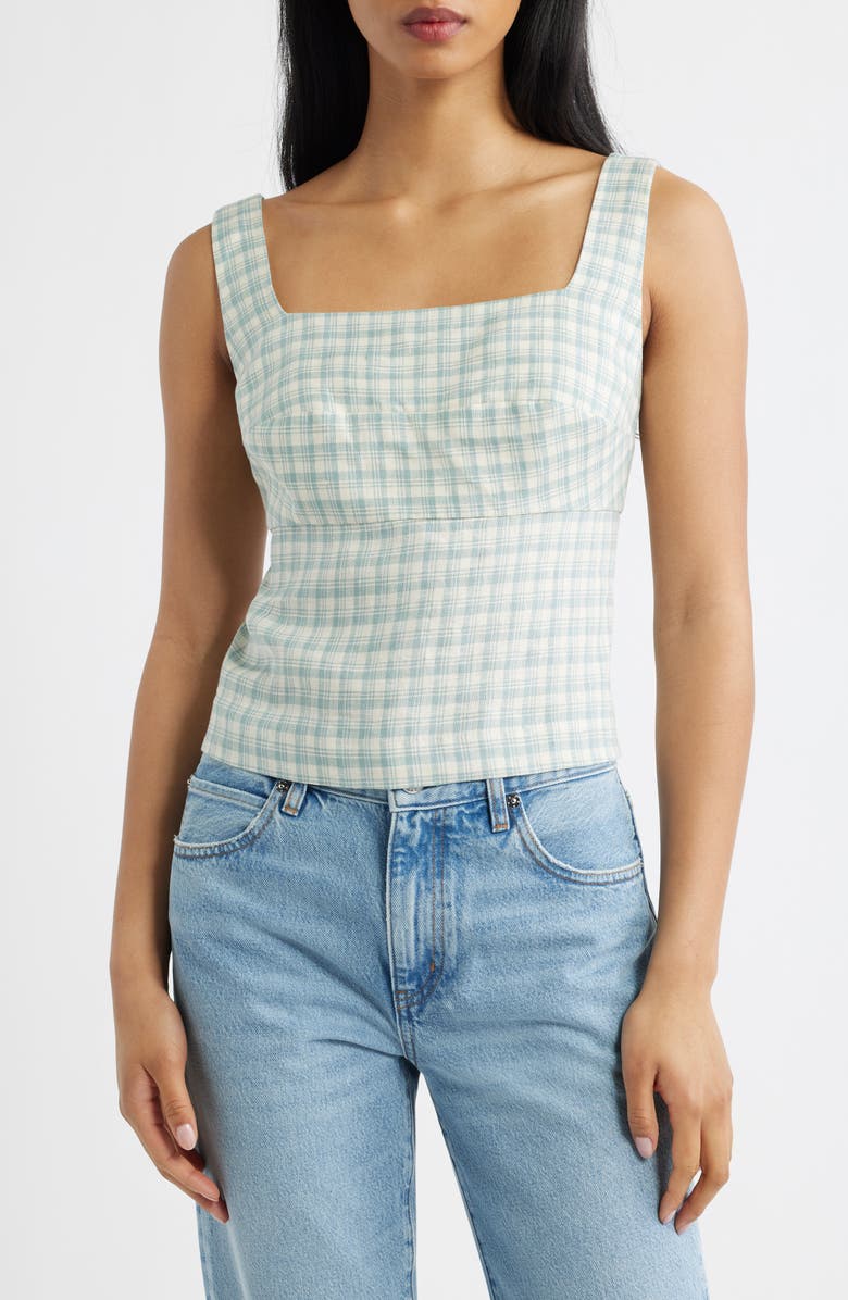 Reformation Clarence Check Linen Top, Main, color, Zephyr Check
