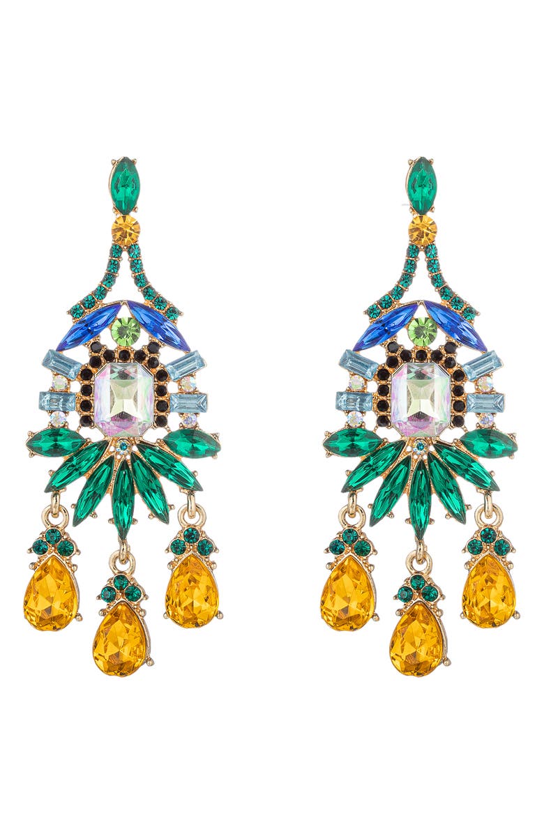 EYE CANDY LOS ANGELES Fallen Statement Earrings, Main, color, Green