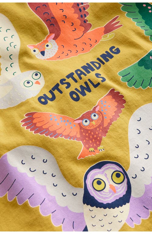 Mini Boden Kids' Owl Cotton Graphic T-shirt In Yellow