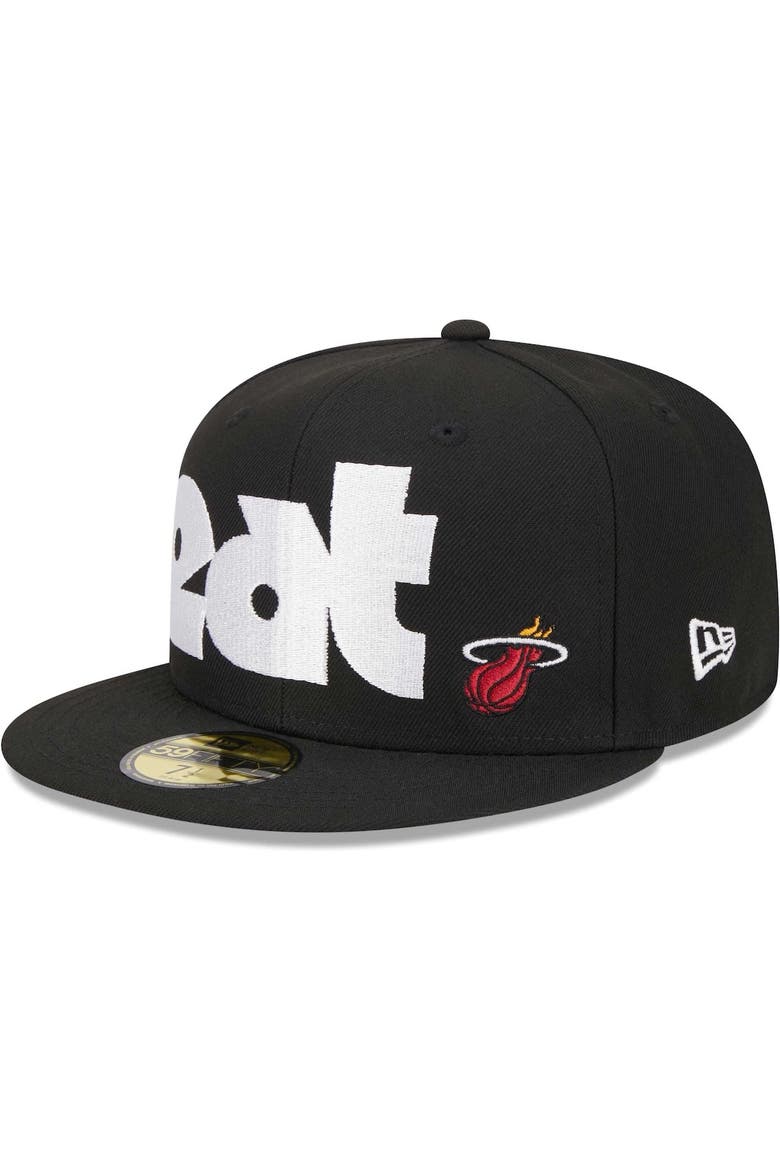 Men's New Era Black Miami Heat Checkerboard UV 59FIFTY Fitted Hat, Alternate, color, Black
