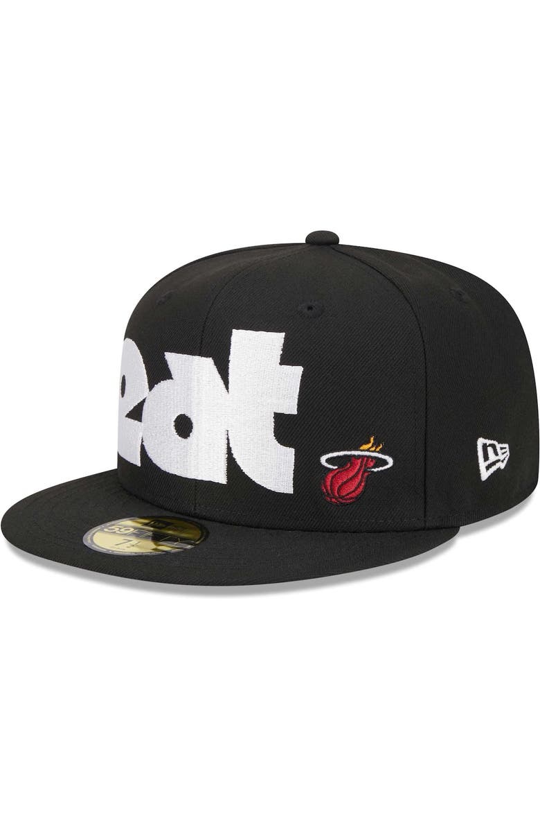 New Era Men's New Era Black Miami Heat Checkerboard UV 59FIFTY Fitted Hat, Alternate, color, Black
