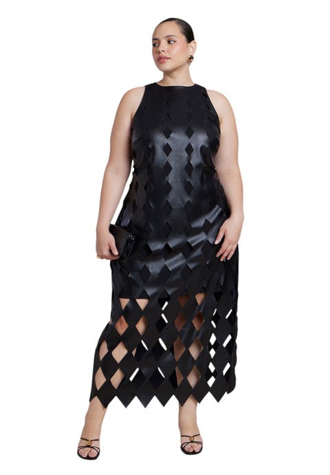 Diamond Cut Faux Leather Maxi Dress (plus)