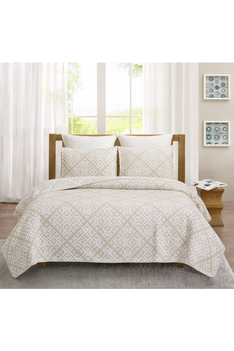 Leaves Jacquard Cotton Cover Quilt Set  - Reversible And Machine Washable, Alternate, color, Beige