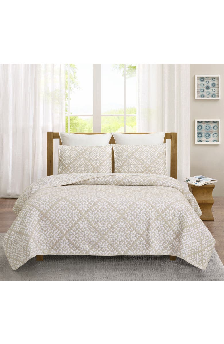 C&F Home Leaves Jacquard Cotton Cover Quilt Set  - Reversible and Machine Washable, Alternate, color, Beige