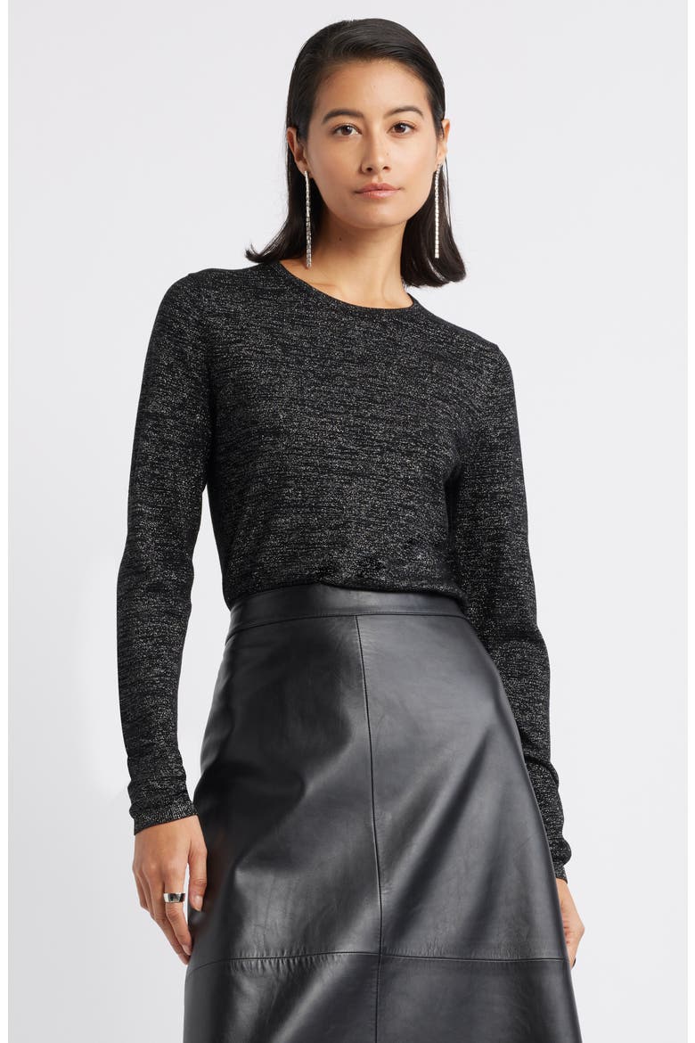 Sparkle Crewneck Sweater, Main, color, BLACK- SILVER LUREX