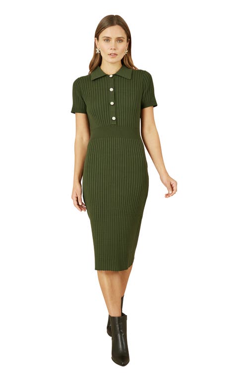 Yumi Fitted Rib Knitted Midi Dress In Green