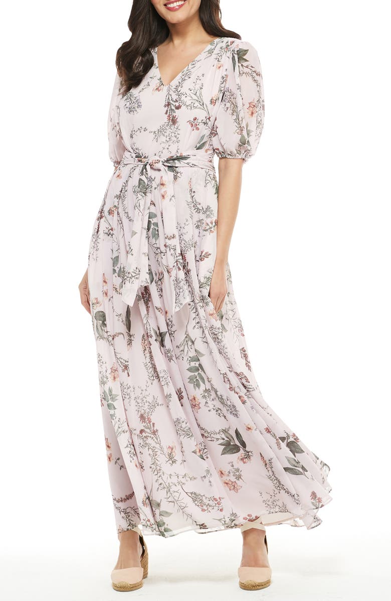Gal Meets Glam Collection Phoebe Floral Puff Sleeve Chiffon Maxi Dress, Alternate, color,