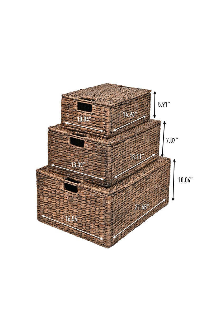 HAPPIMESS Brooks Classic Farmhouse Woven Hyacinth Rectangular Storage Baskets with Lids and Handles,, Alternate, color, Brown