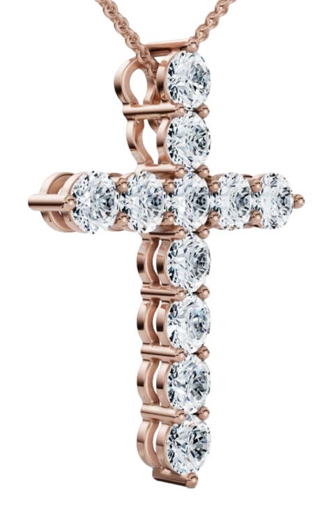 1.25Ct Diamond Cross 14k Gold 18" Necklace 1" Tall Lab Grown