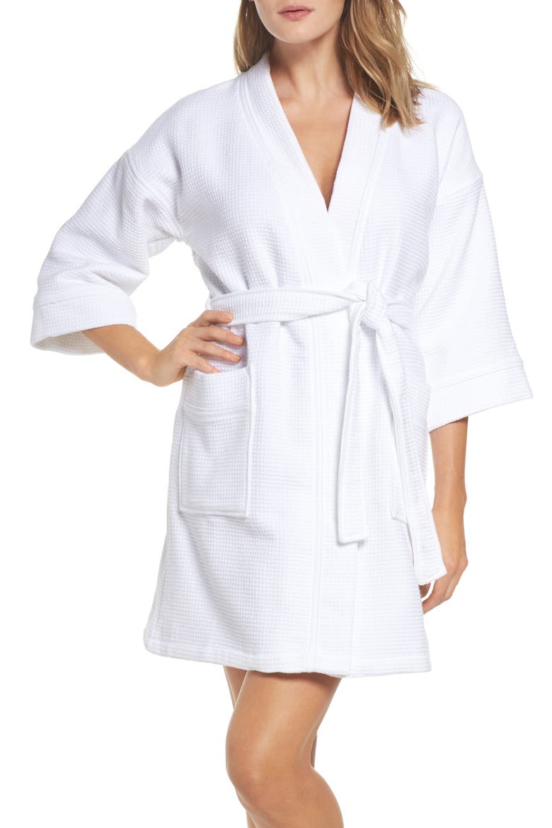Waffle Knit Short Robe, Main, color, WHITE