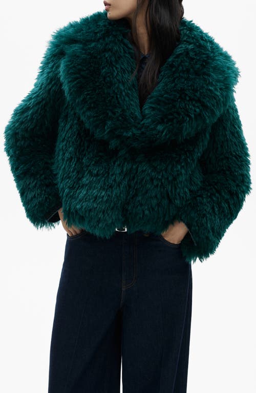 Mango Shaggy Faux Fur Jacket In Blue