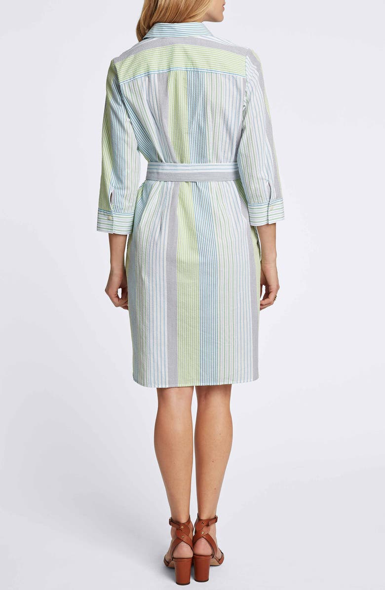 Foxcroft Rocca Stripe Belted Three-Quarter Sleeve Shirtdress, Alternate, color, 