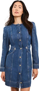 MINT VELVET Denim Puff Sleeve Mini Dress
