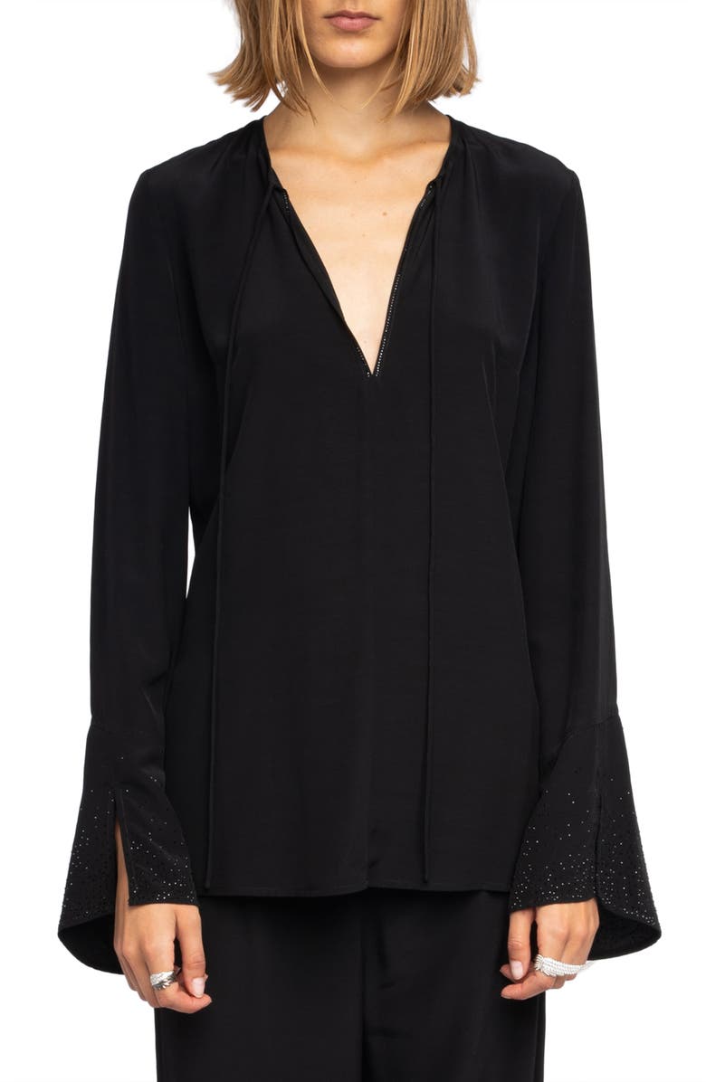 Zadig & Voltaire Turi Crystal Embellished Tunic, Main, color, Black