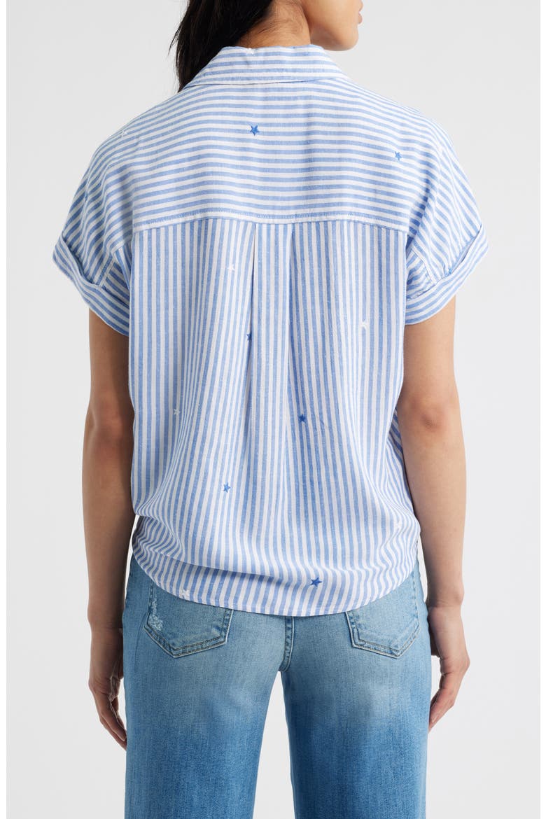 Rosie Embroidered Tie Front Short Sleeve Button-Up Shirt, Alternate, color, HALF MOON BAY
