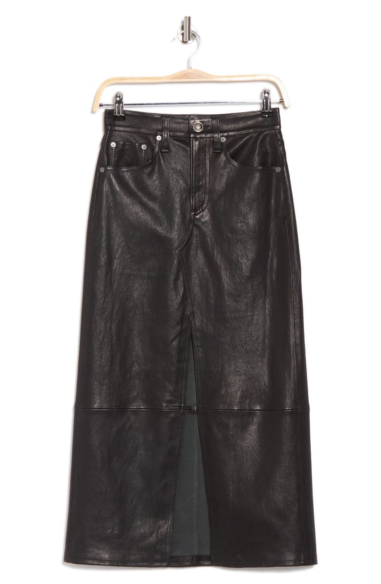rag & bone Clara Leather Midi Skirt, Alternate, color, 