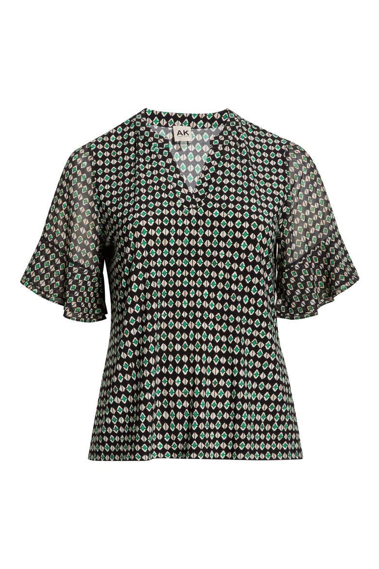 Geo Pattern Split Neck Knit Top, Alternate, color, ANNE BLACK MULTI