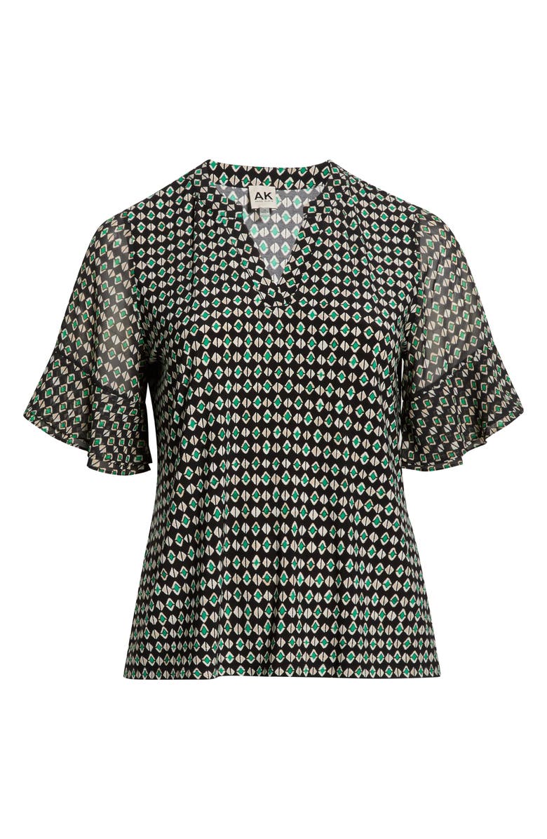 AK ANNE KLEIN Geo Pattern Split Neck Knit Top, Alternate, color, Anne Black Multi