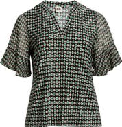 AK ANNE KLEIN Geo Pattern Split Neck Knit Top