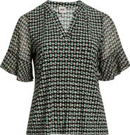 AK ANNE KLEIN Geo Pattern Split Neck Knit Top