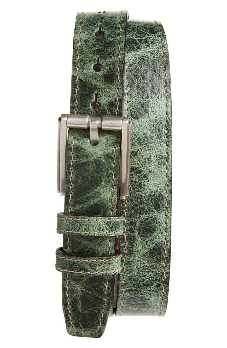 Torino Distressed Finish Calfskin Leather Belt, Main, color, Green