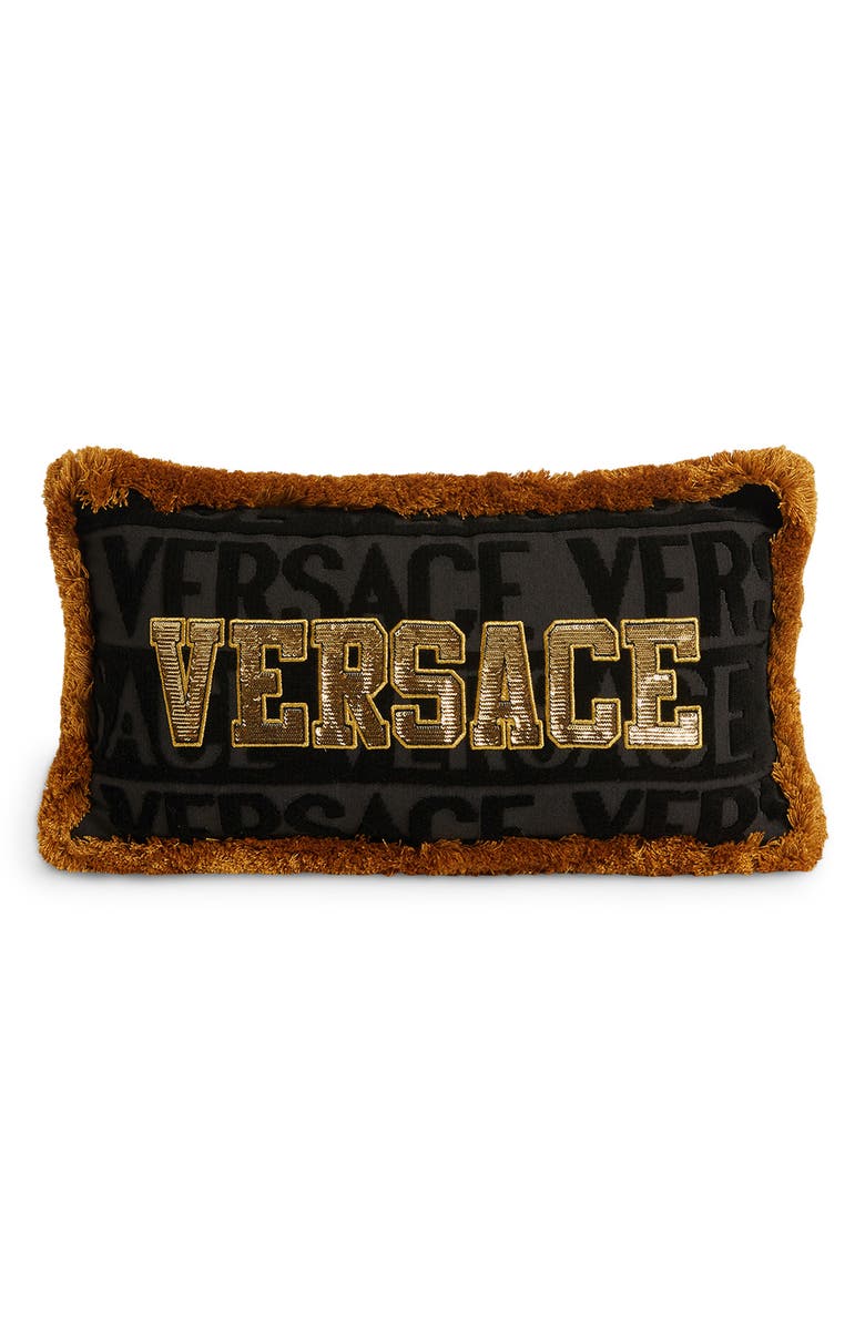 Versace Sequin Logo Fringe Accent Pillow, Main, color,