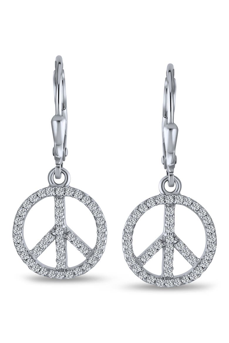 World Peace CZ Leverback Drop Earrings, Main, color, SILVER