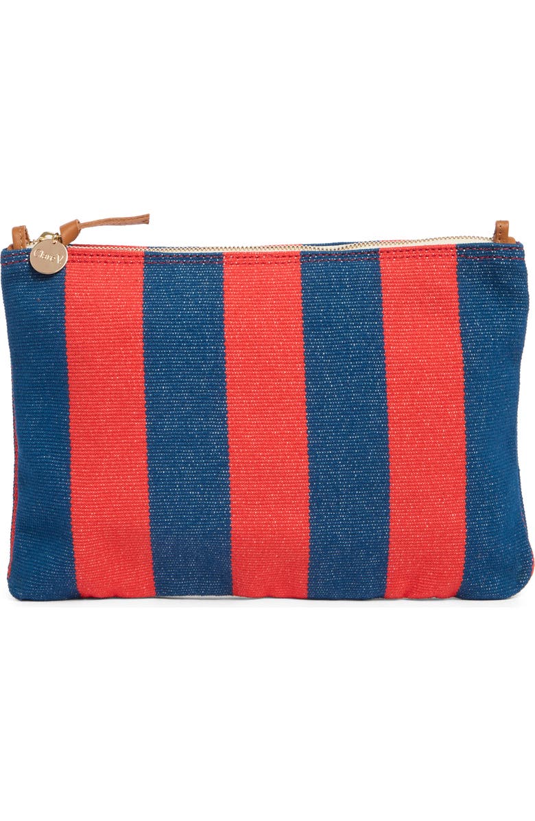 Clare V. Stripe Flat Clutch, Main, color, Poppy/ French Blue