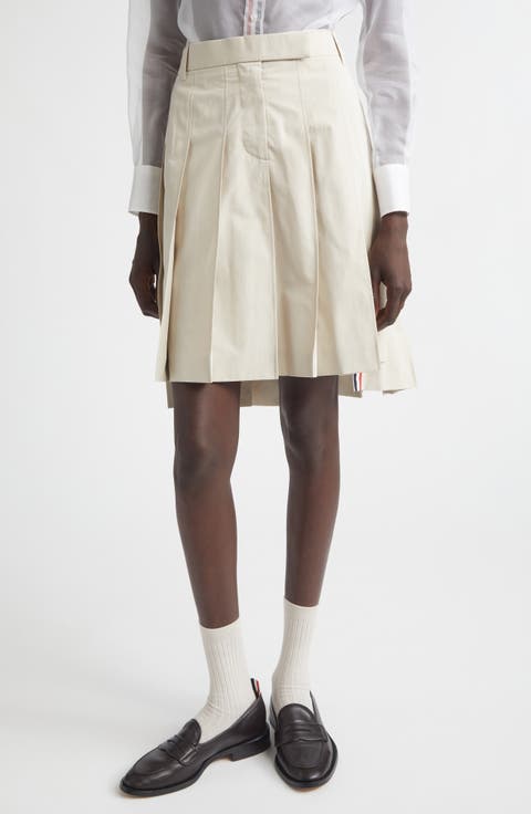 Pleated Drop Hem Cotton Twill Skirt