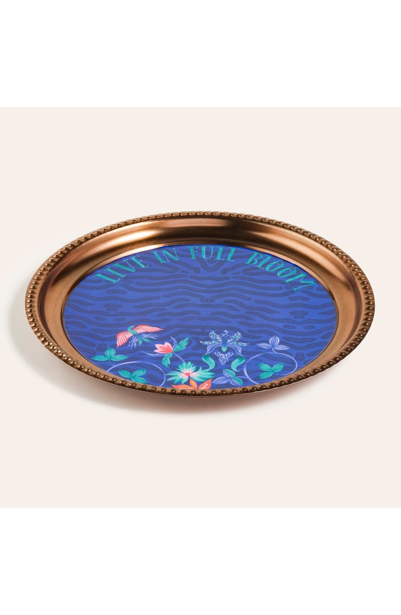 Zsa Zsa Zsu Nanpur Patterned Round Metal Decorative Tray 14X14 In, Alternate, color, Blue