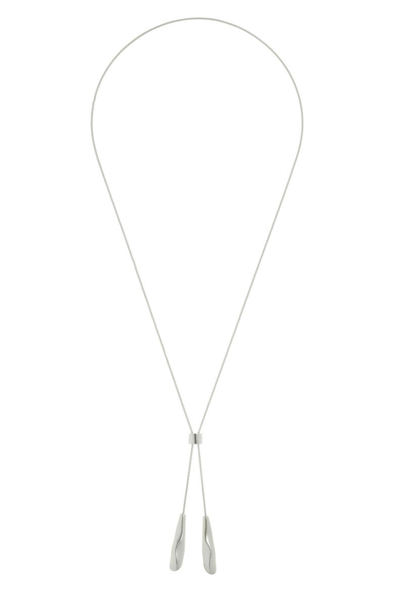 Tova Tumbled Lariat Necklace, Main, color, SATIN SILVER TONE