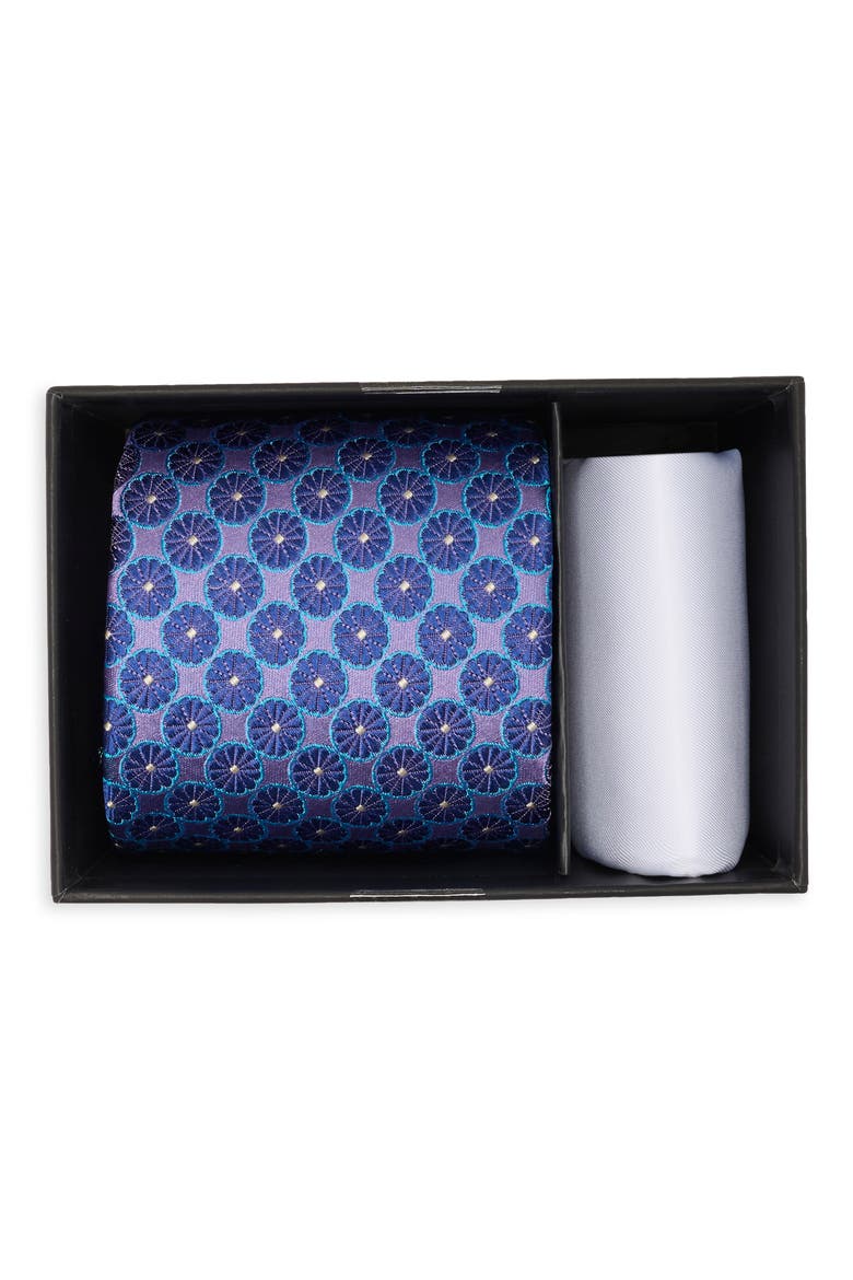 Golborne Florette Tie & Pocket Square Set, Main, color, PURPLE