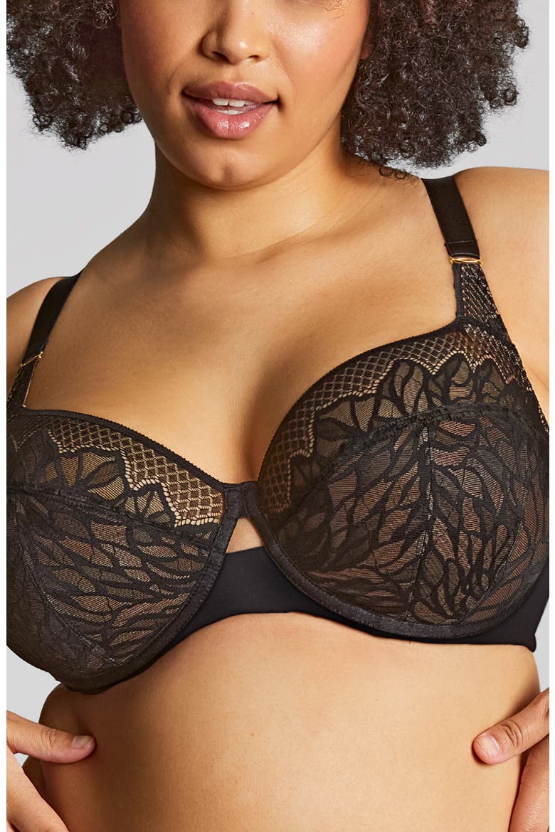 Sophia Underwire Full Coverage Stretch Lace Bra, Main, color, BLACK