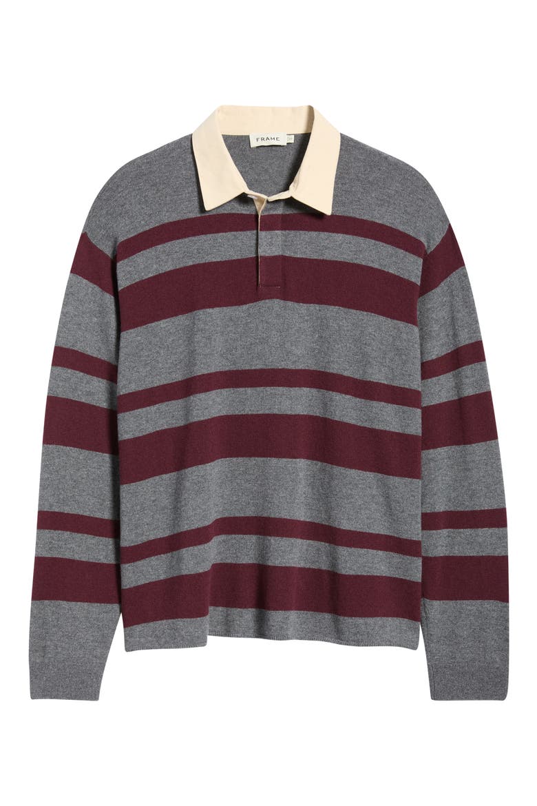 Striped Rugby Sweater, Alternate, color, GREY/ BURGUNDY STRIPE