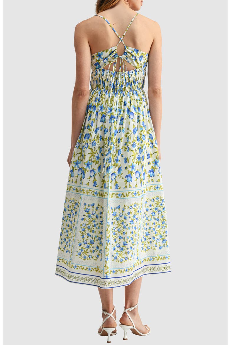 Smocked Waist Midi Dress, Alternate, color, IVORY BLUE FLORAL