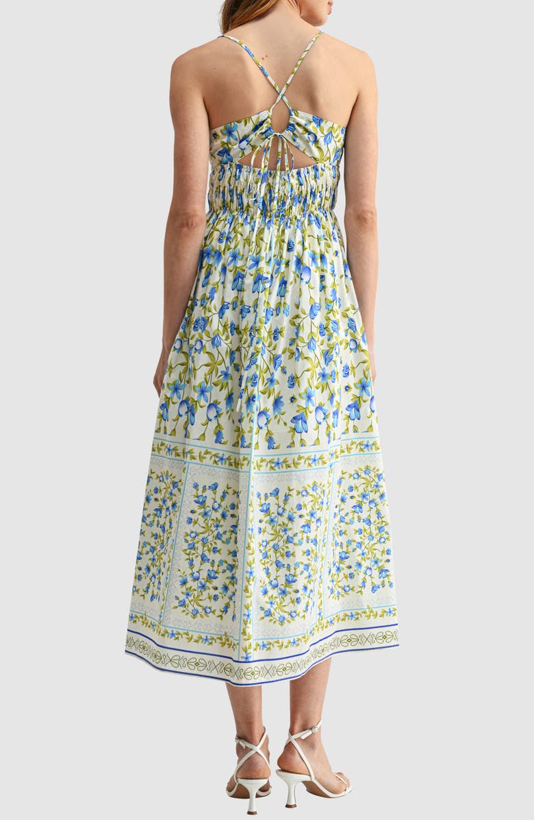 Lush Smocked Waist Midi Dress, Alternate, color, Ivory Blue Floral