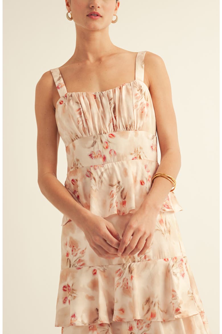 Blossom Print Sleeveless Tiered Gown, Alternate, color, SOFT PINK