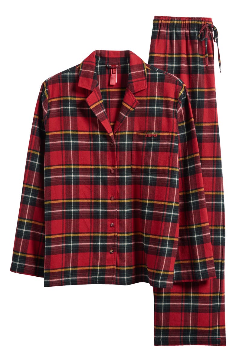 SKIMS Cotton Flannel Pajamas, Alternate, color, Brick Holiday Plaid