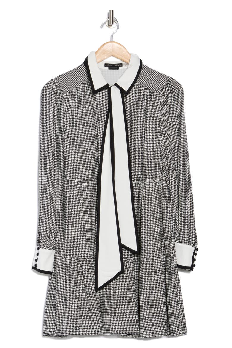 Carol Tie Neck Tunic Minidress, Alternate, color, MINI HOUNDSTOOTH