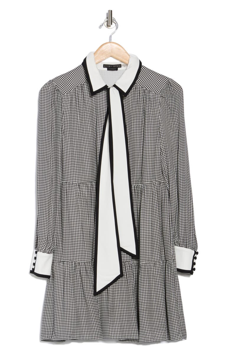 Alice + Olivia Carol Tie Neck Tunic Minidress, Alternate, color, Mini Houndstooth